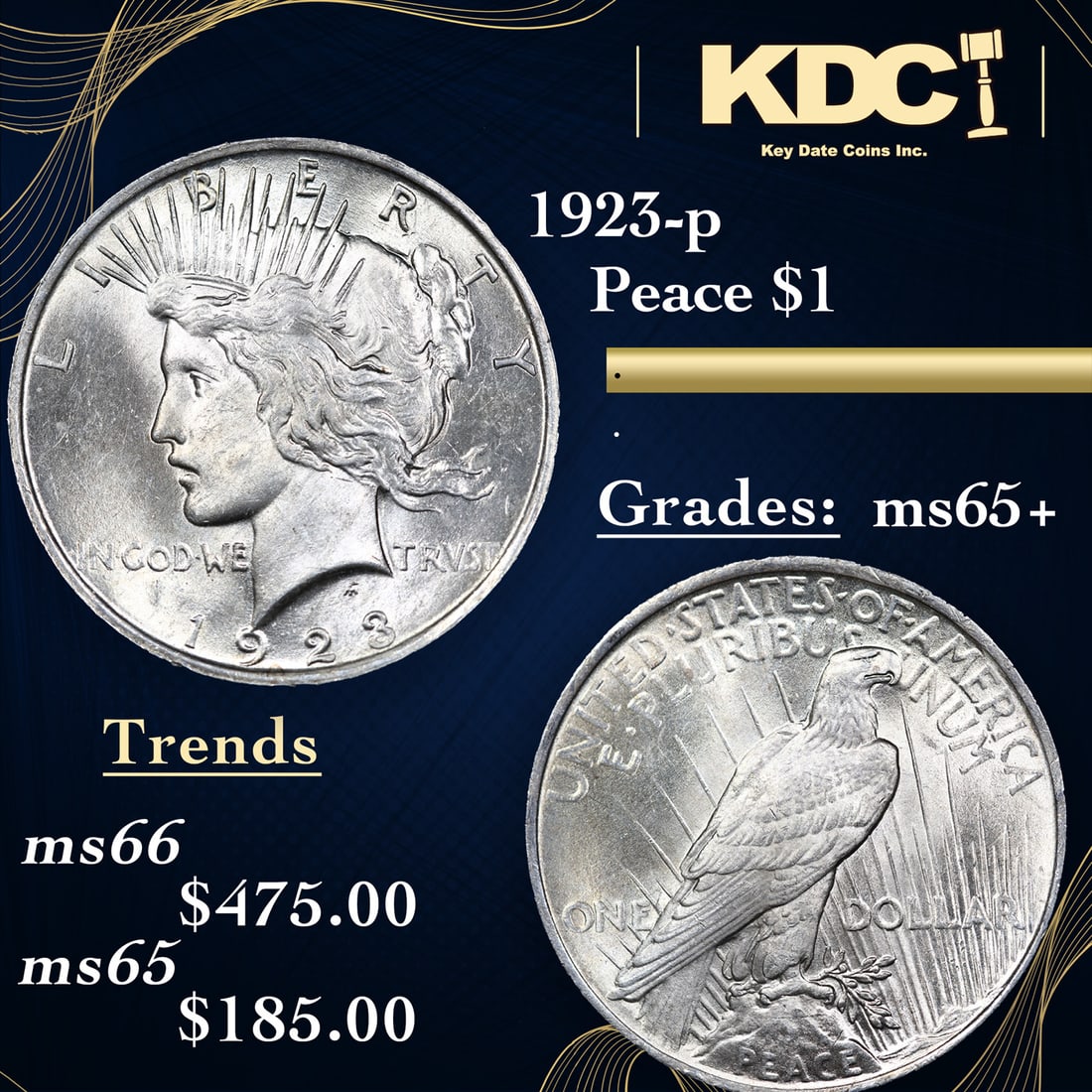 1923-p Peace Dollar $1 Grades GEM+ Unc (1 of 3)