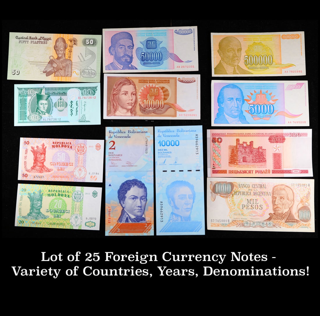 Lot of 25 Foreign Currency Notes - Variety of Countries, Years, Denominations! (1 of 3)