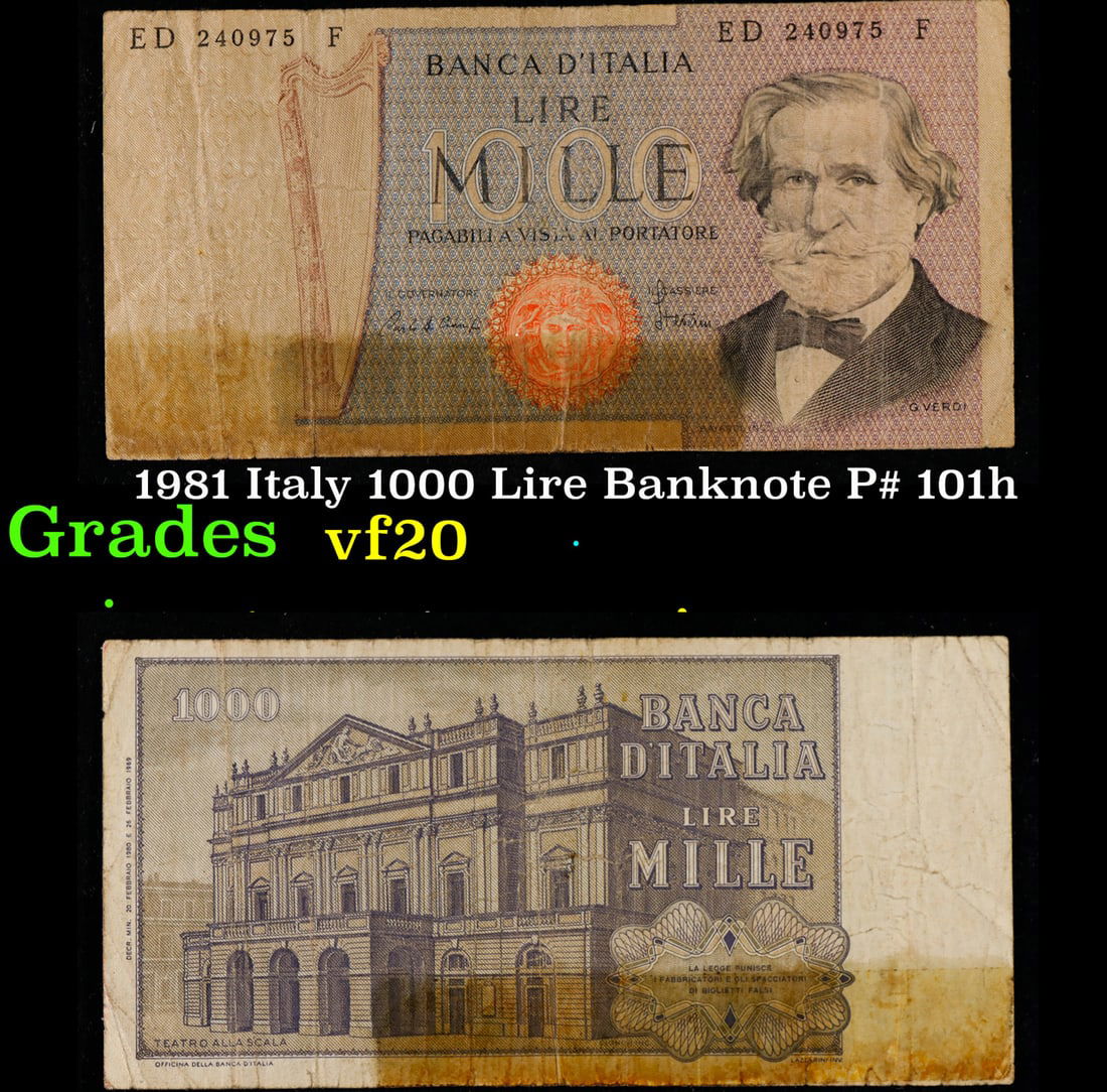 1981 Italy 1000 Lire Banknote P# 101h Grades vf, very fine (1 of 3)