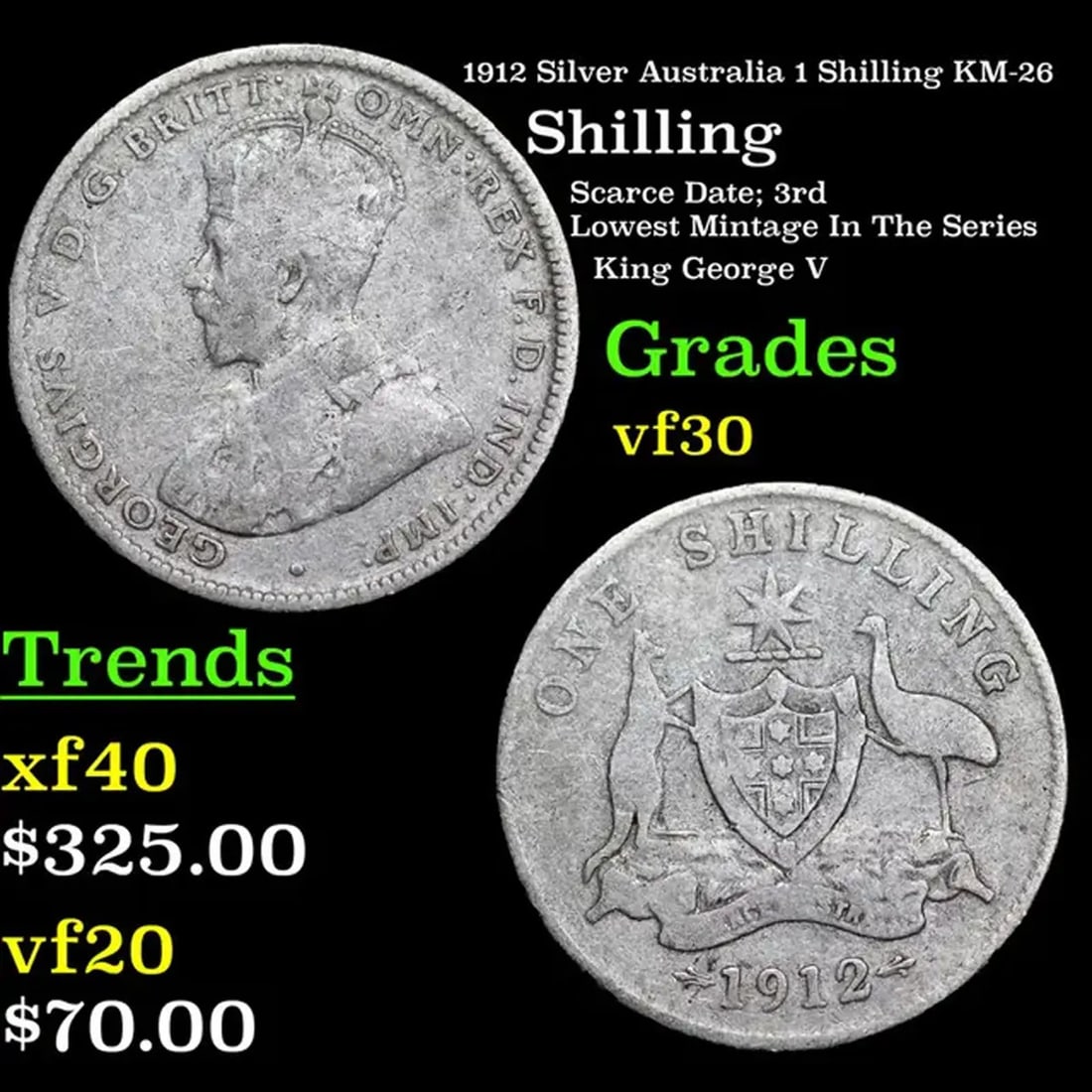 1912 Silver Australia 1 Shilling KM-26 Grades vf++ (1 of 3)