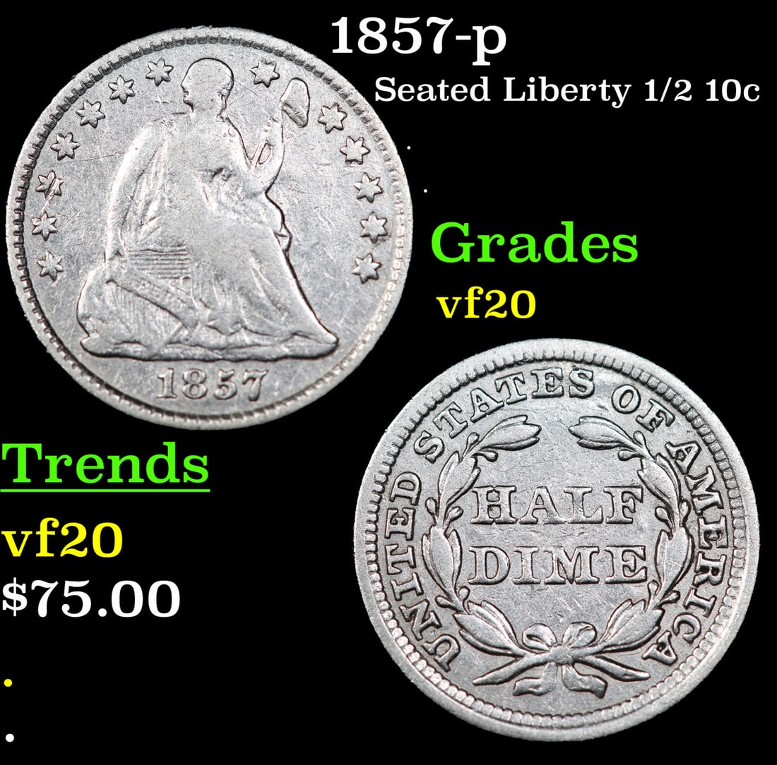 1857-p Seated Liberty Half Dime 1/2 10c Grades vf, very fine (1 of 3)