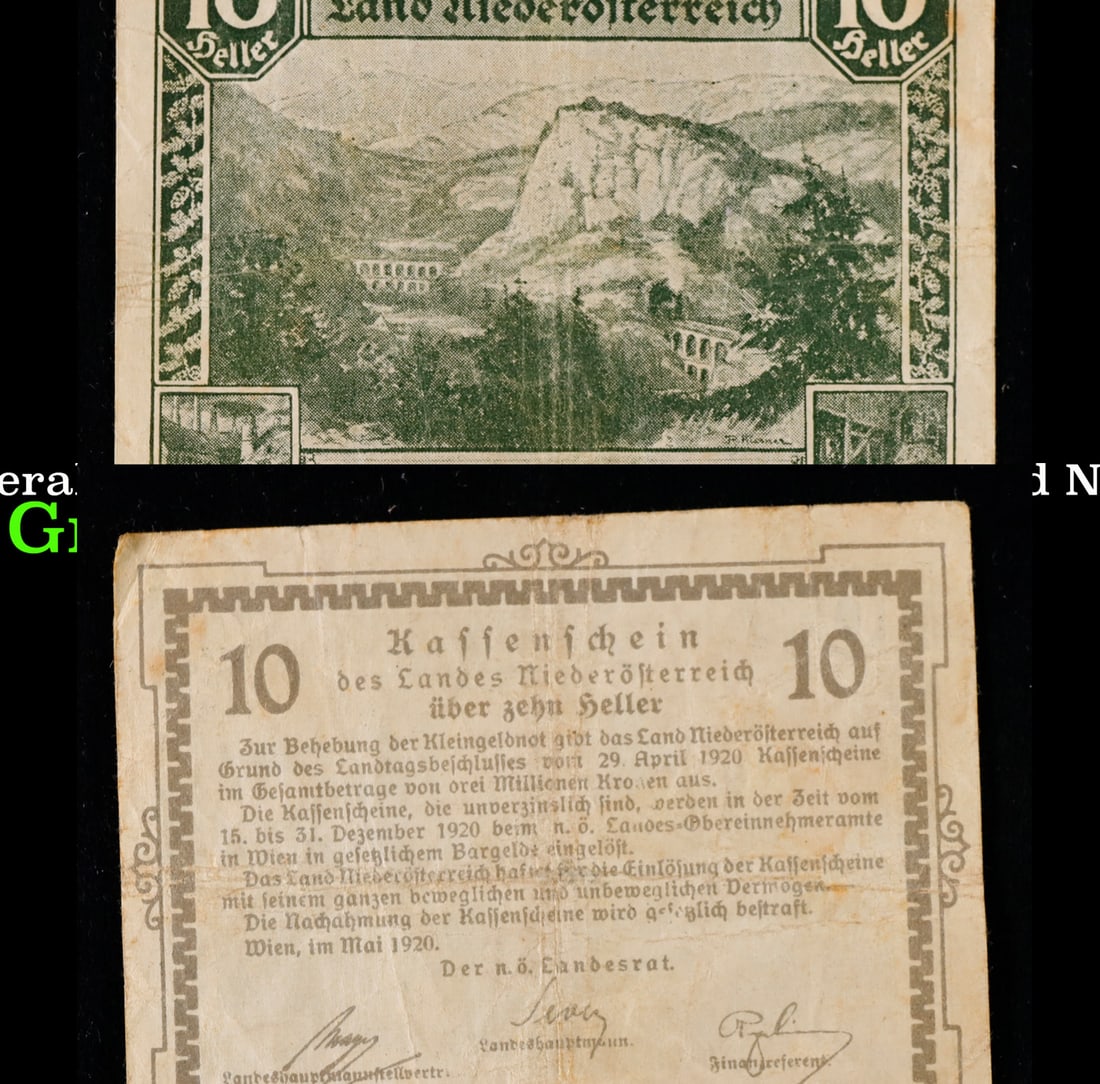 1920 Federal State of Lower Austria 10 Heller Notgeld Note P# S112 Grades vf++ (1 of 3)