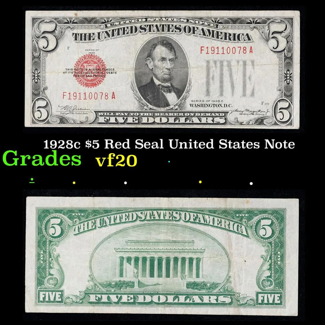 1928C $5 Red Seal United States Note Grades vf, very fine (1 of 1)