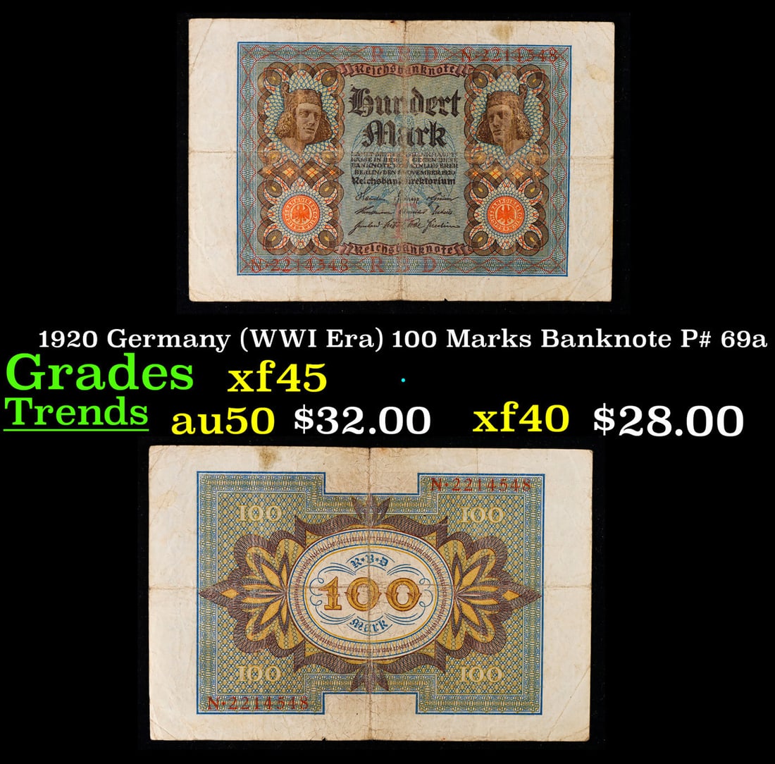 1920 Germany (WWI Era) 100 Marks Banknote P# 69a Grades xf+ (1 of 3)
