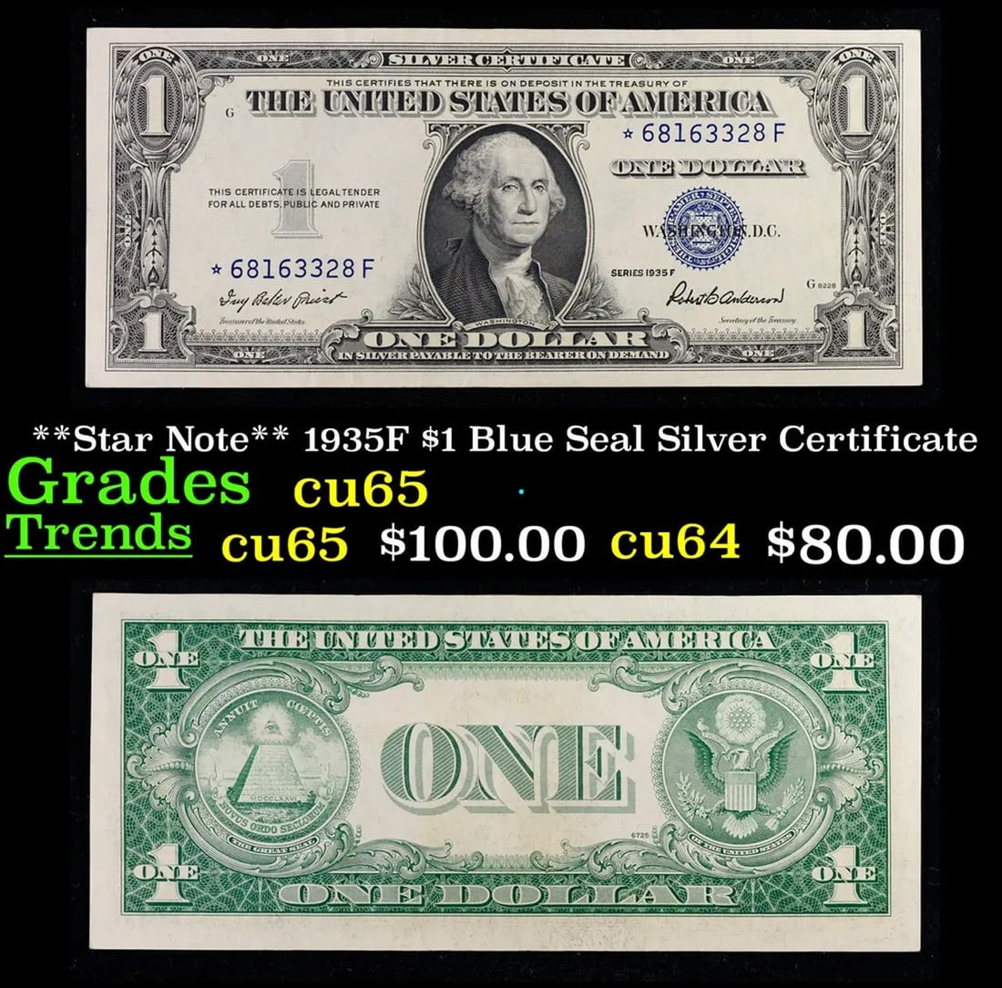 **Star Note** 1935F $1 Blue Seal Silver Certificate Grades Gem CU (1 of 1)