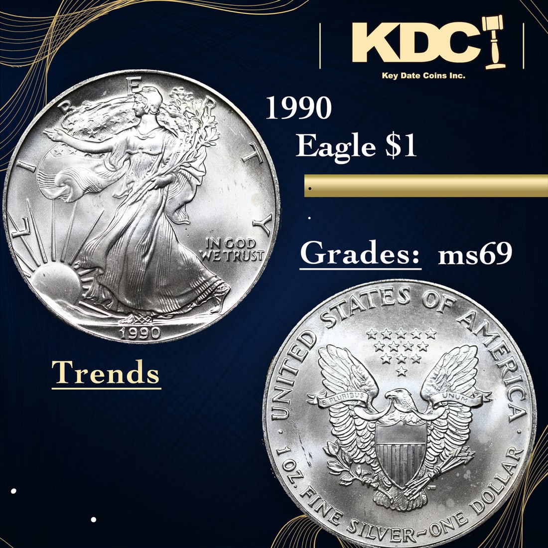 1990 Silver Eagle Dollar $1 Grades ms69 (1 of 3)