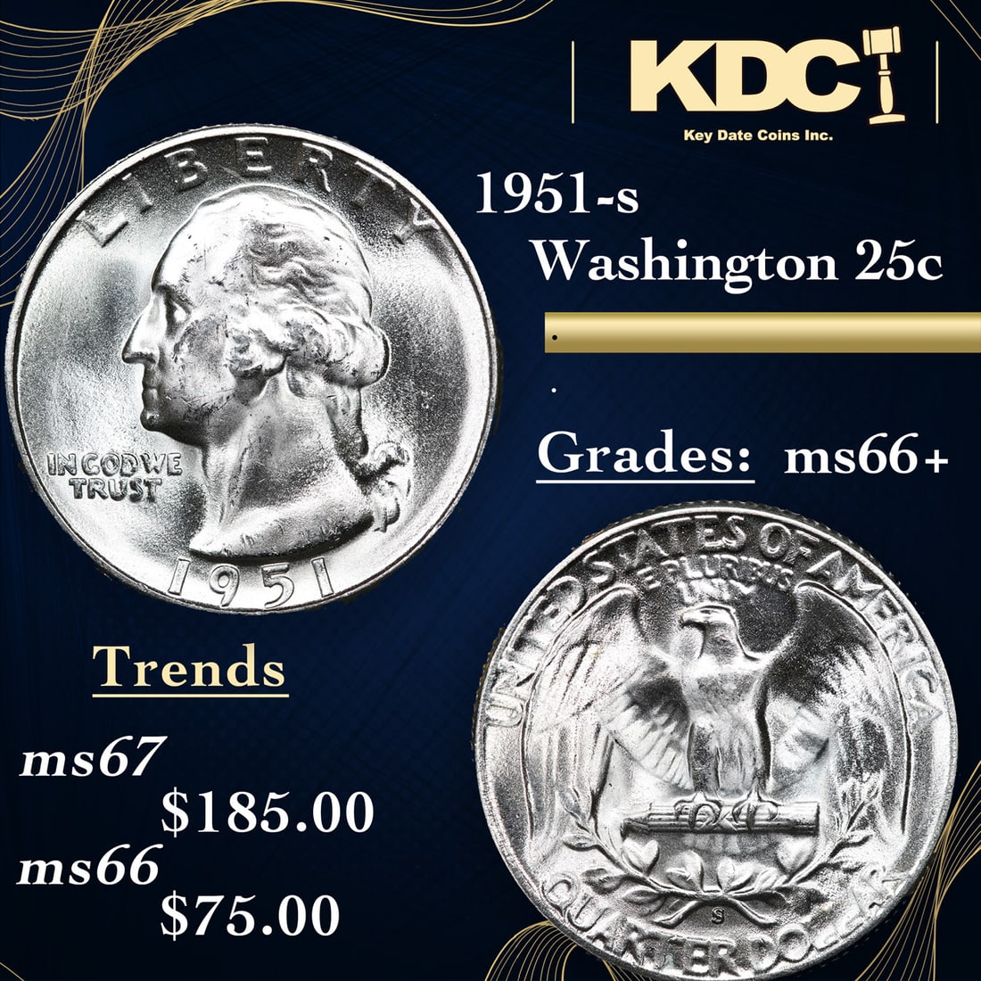 1951-s Washington Quarter 25c Grades GEM++ Unc (1 of 3)