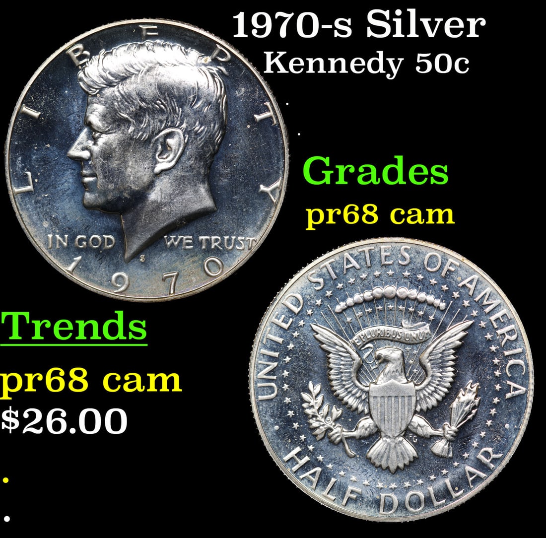 Proof 1970-s Silver Kennedy Half Dollar 50c Grades GEM++ Proof Cameo (1 of 3)