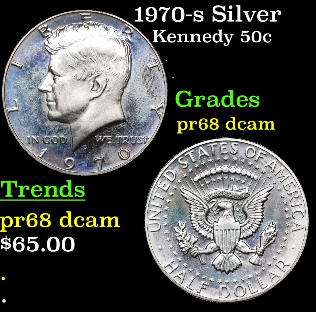 Proof 1970-s Silver Kennedy Half Dollar 50c Grades GEM++ Proof Deep Cameo (1 of 3)