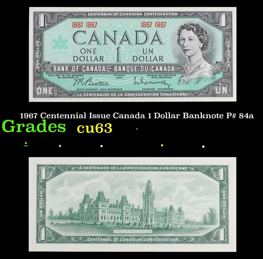 1967 Centennial Issue Canada 1 Dollar Banknote P# 84a Grades Select CU (1 of 3)