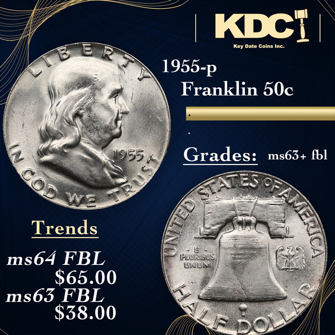 1955-p Buggs Bunny Franklin Half Dollar 50c Grades Select Unc+ FBL (1 of 3)