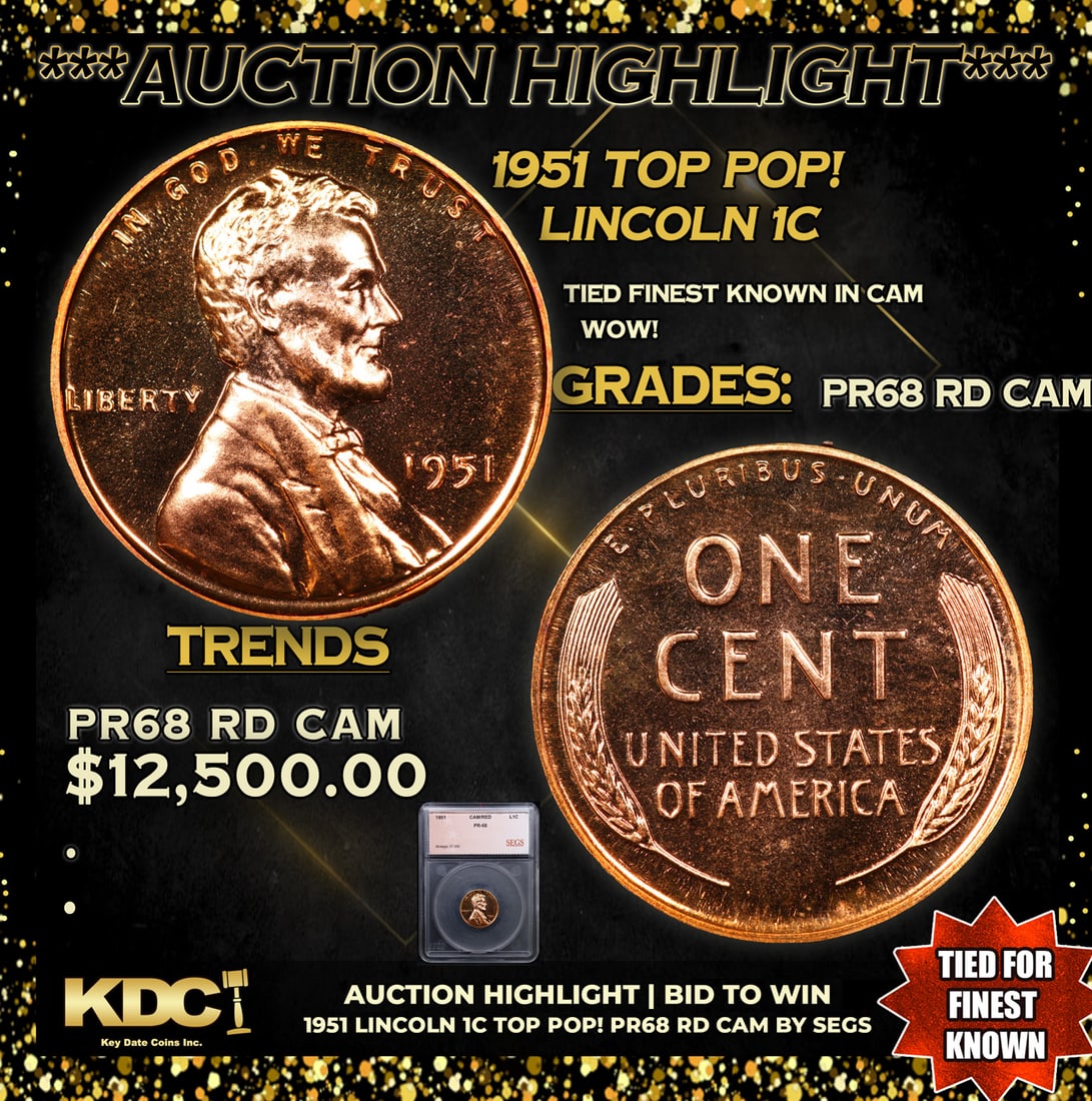 Proof ***Auction Highlight*** 1951 Lincoln Cent TOP POP! 1c Graded pr68 rd cam BY SEGS (fc) (1 of 5)