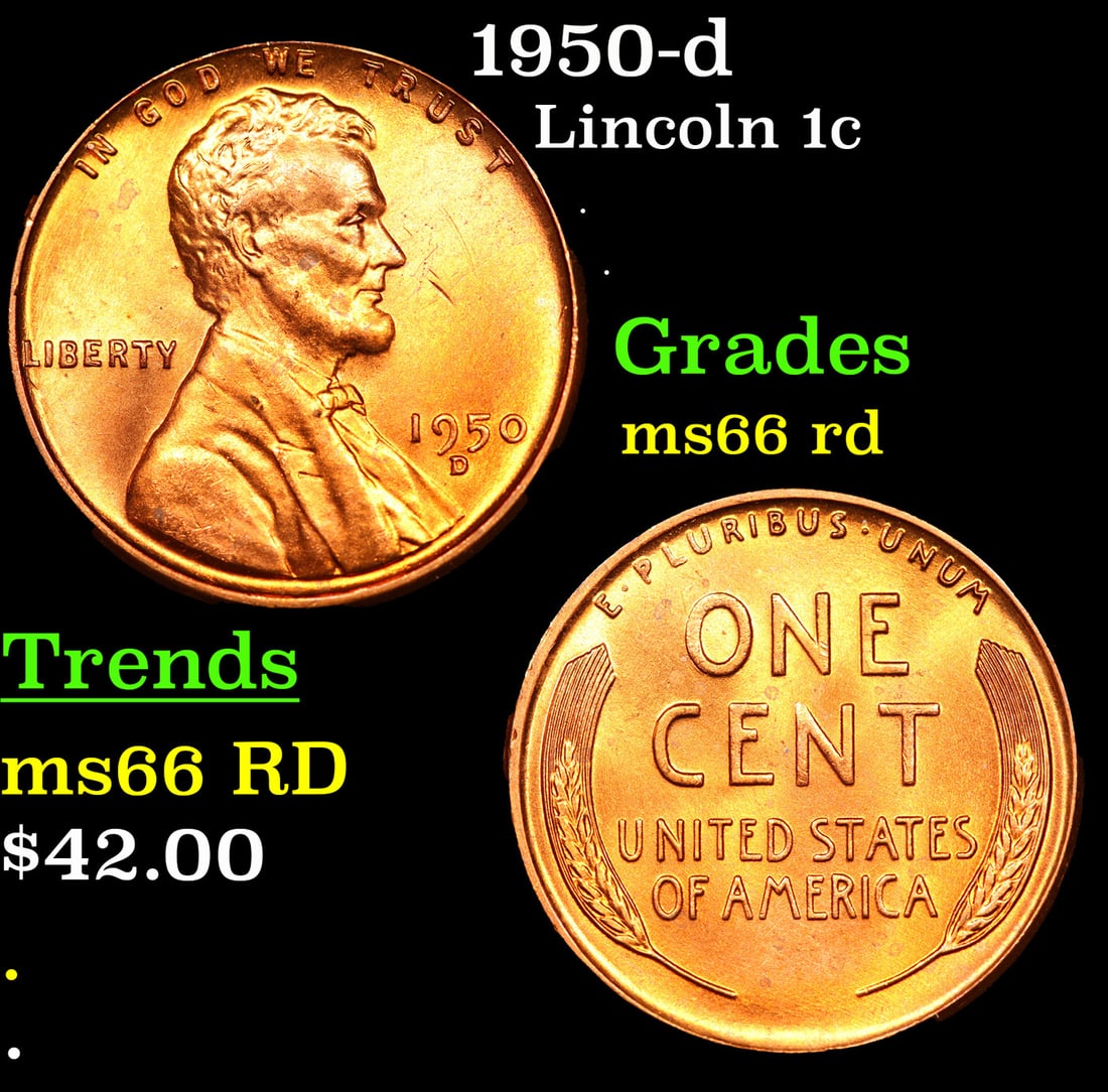 1950-d Lincoln Cent 1c Grades GEM+ Unc RD (1 of 3)