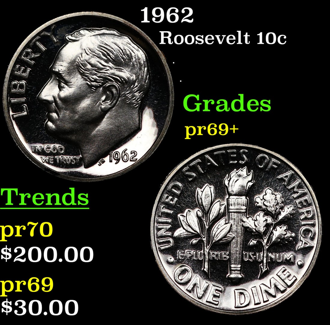 Proof 1962 Roosevelt Dime 10c Grades GEM++ Proof (1 of 3)