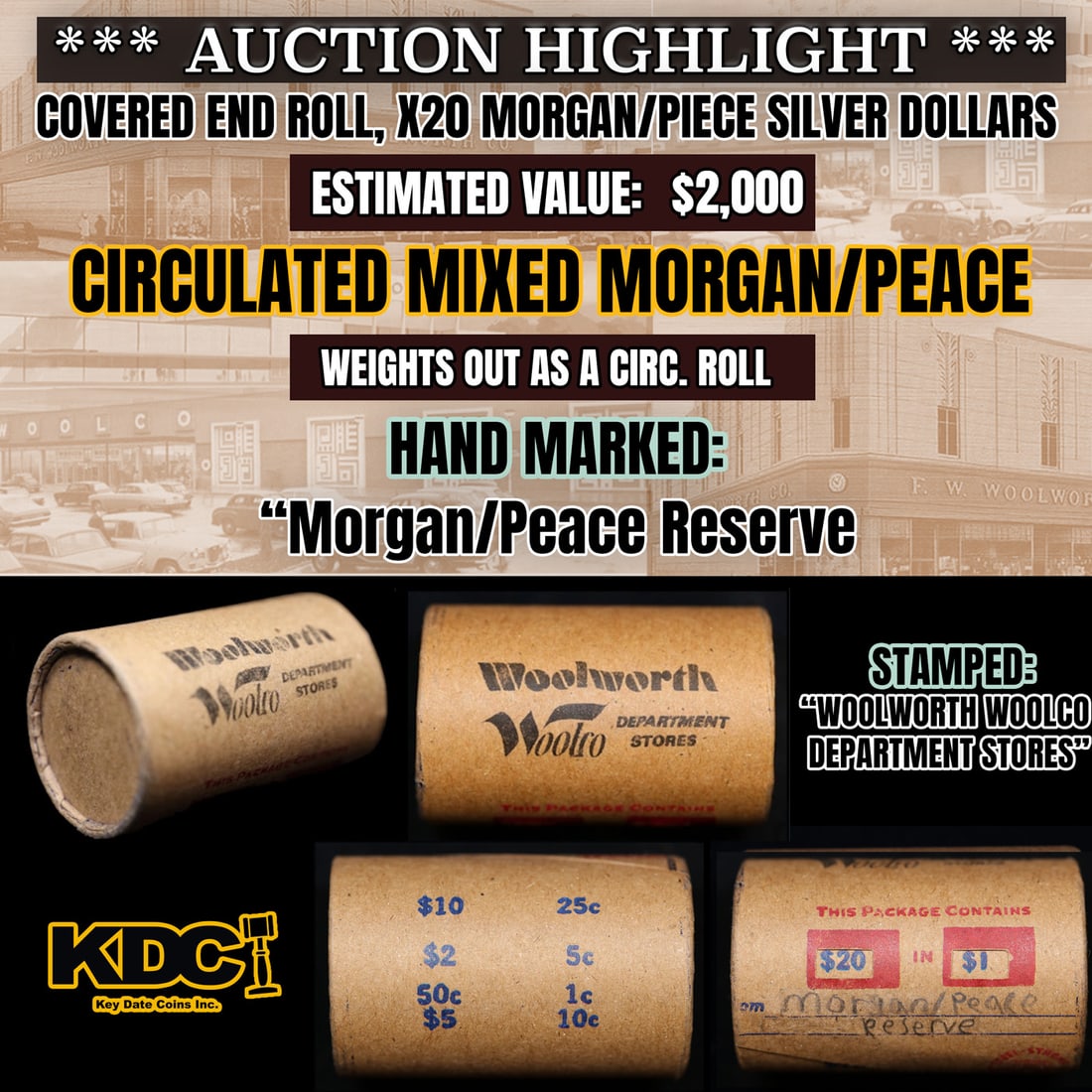 Wow! Mixed Covered End Roll! Marked "Morgan/Peace Reserve"! X20 Coins Inside! (FC) (1 of 5)