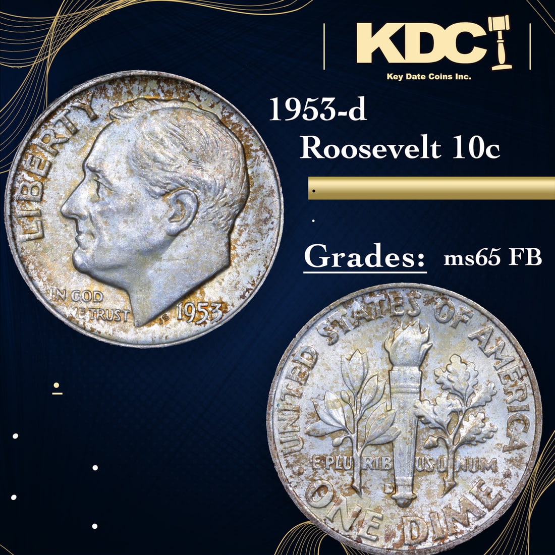 1953-d Roosevelt Dime 10c Grades Gem++ Full Bands: 1953-d Roosevelt Dime 10c Grades Gem++ Full Bands.