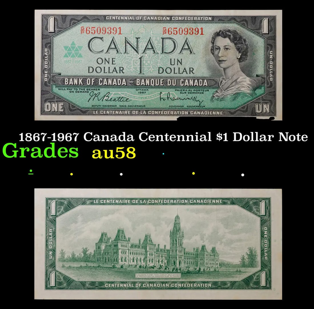 1867-1967 Canada Centennial $1 Dollar Note Grades Choice AU/BU Slider (1 of 3)