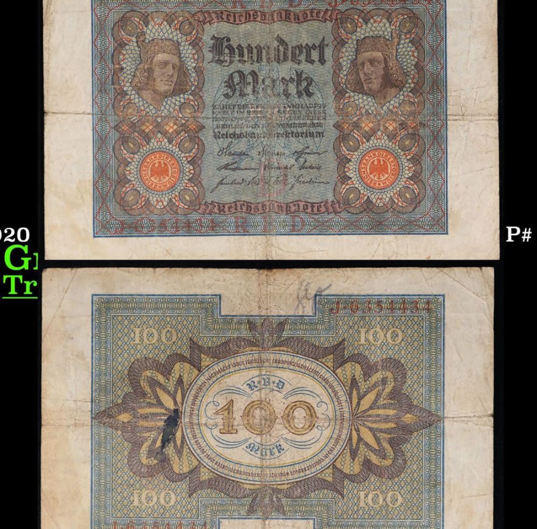 1920 Germany (Weimar) 100 Marks Banknote P# 69a Grades vf+ (1 of 1)