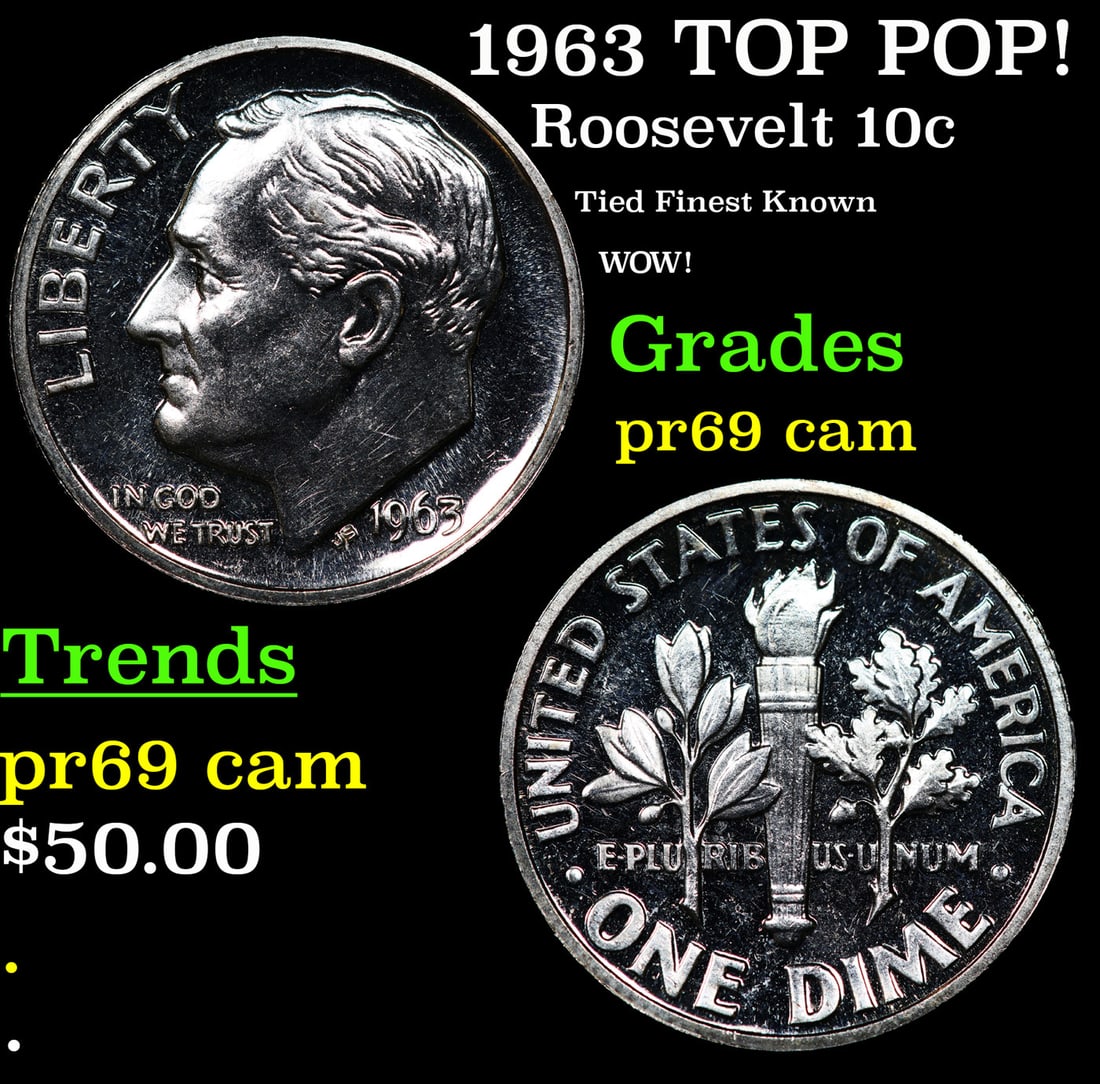 Proof 1963 Roosevelt Dime TOP POP! 10c Graded pr69 cam BY SEGS (1 of 3)