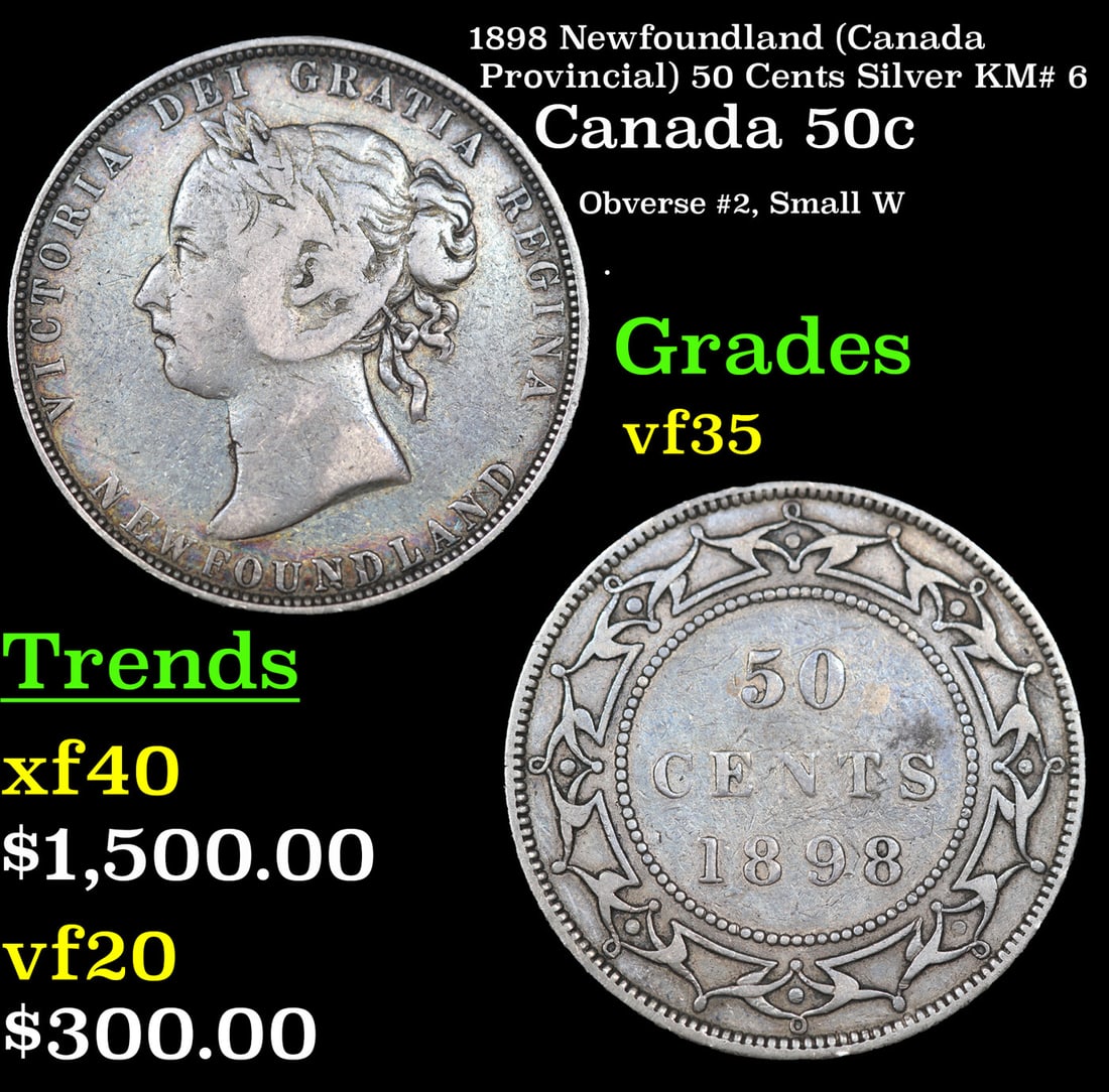 1898 Newfoundland (Canada Provincial) 50 Cents Silver KM# 6 Grades vf++ (1 of 3)