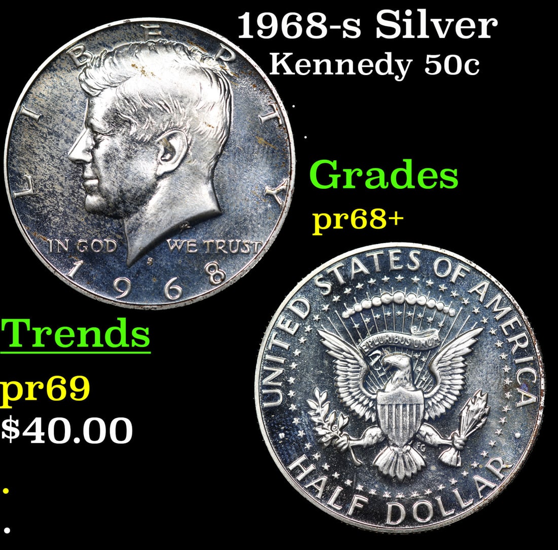 Proof 1968-s Kennedy Half Dollar Silver 50c Grades GEM++ Proof (1 of 3)
