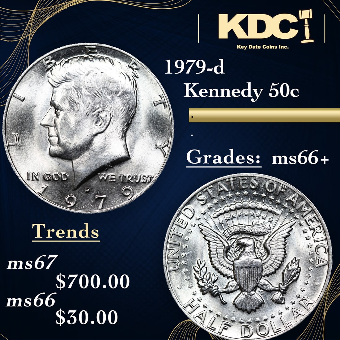 1979-d Kennedy Half Dollar 50c Grades GEM++ Unc (1 of 3)