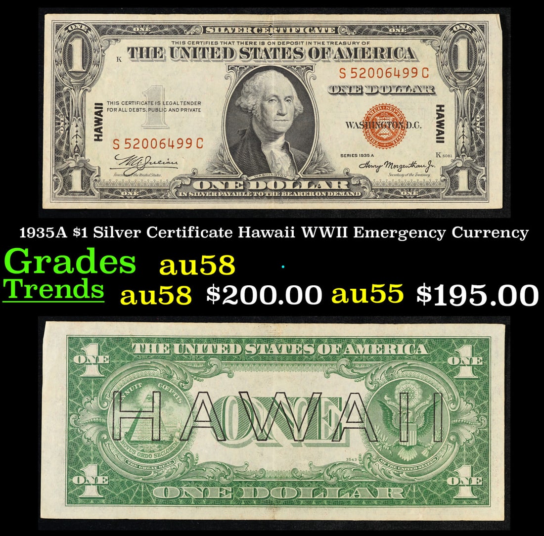 1935A $1 Silver Certificate Hawaii WWII Emergency Currency Grades Choice AU/BU Slider (1 of 3)