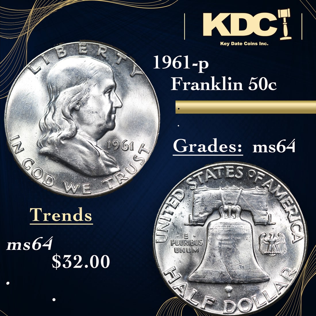 1961-p Franklin Half Dollar 50c Grades Choice Unc (1 of 3)