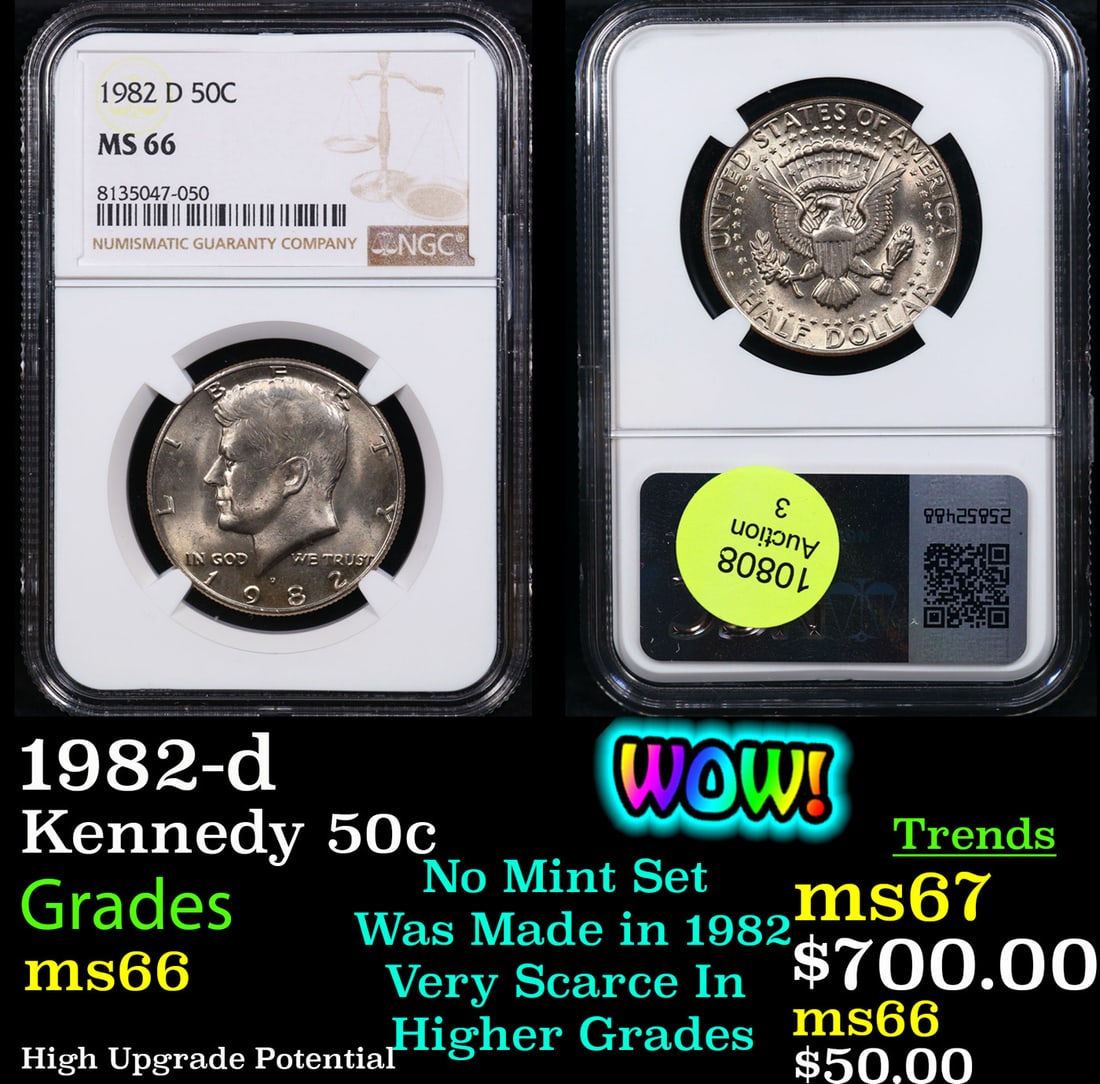 NGC 1982-d Kennedy Half Dollar 50c Graded ms66 By NGC (1 of 3)