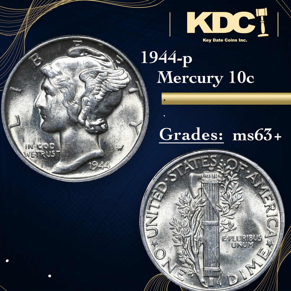 1944-p Mercury Dime 10c Grades Select+ Unc (1 of 3)