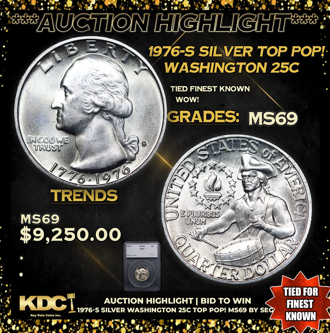 ***Auction Highlight*** 1976-s Silver Washington Quarter TOP POP! 25c Graded ms69 BY SEGS (fc) (1 of 5)