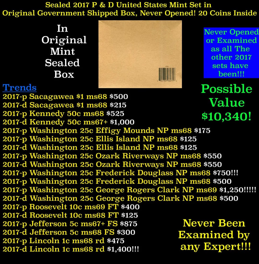 Sealed 2017 United States Mint Set in Original Government Shipped Box, Never Opened! 20 Coins (1 of 2)