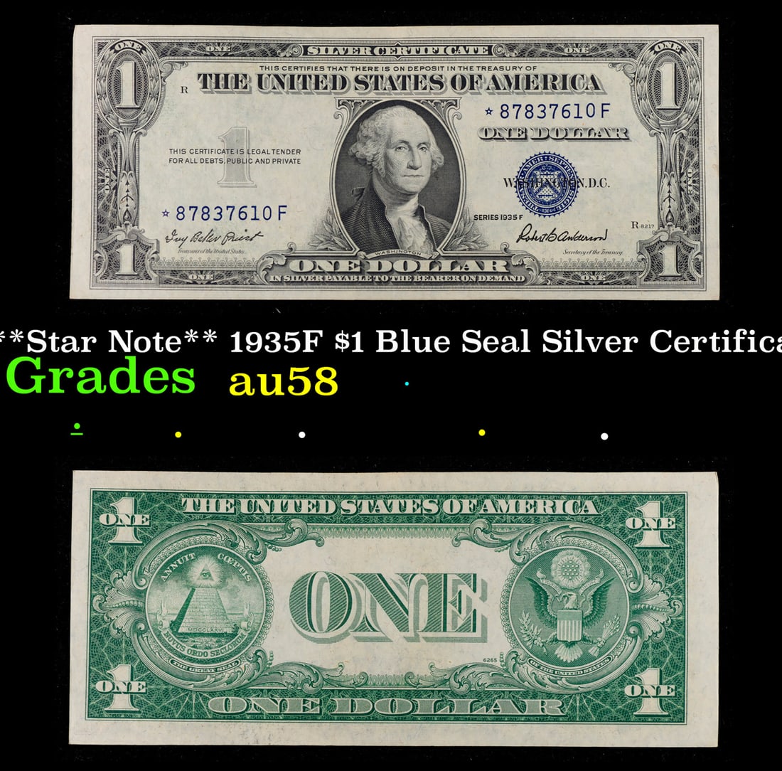 **Star Note** 1935F $1 Blue Seal Silver Certificate Grades Choice AU/BU Slider (1 of 3)