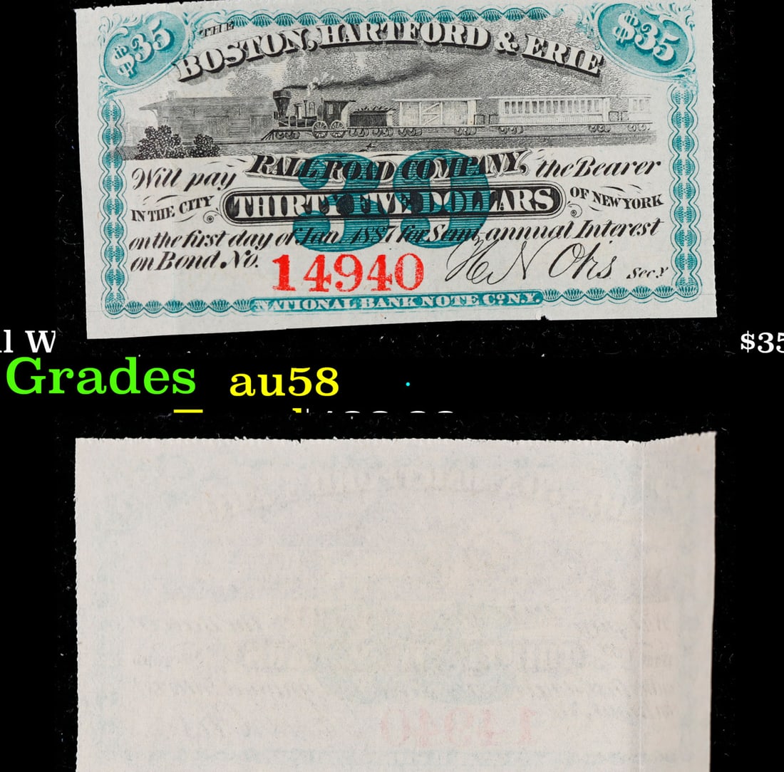 Civil War Era Boston, Hartford & Erie Railroad $35 Note Grades Choice AU/BU Slider (1 of 3)