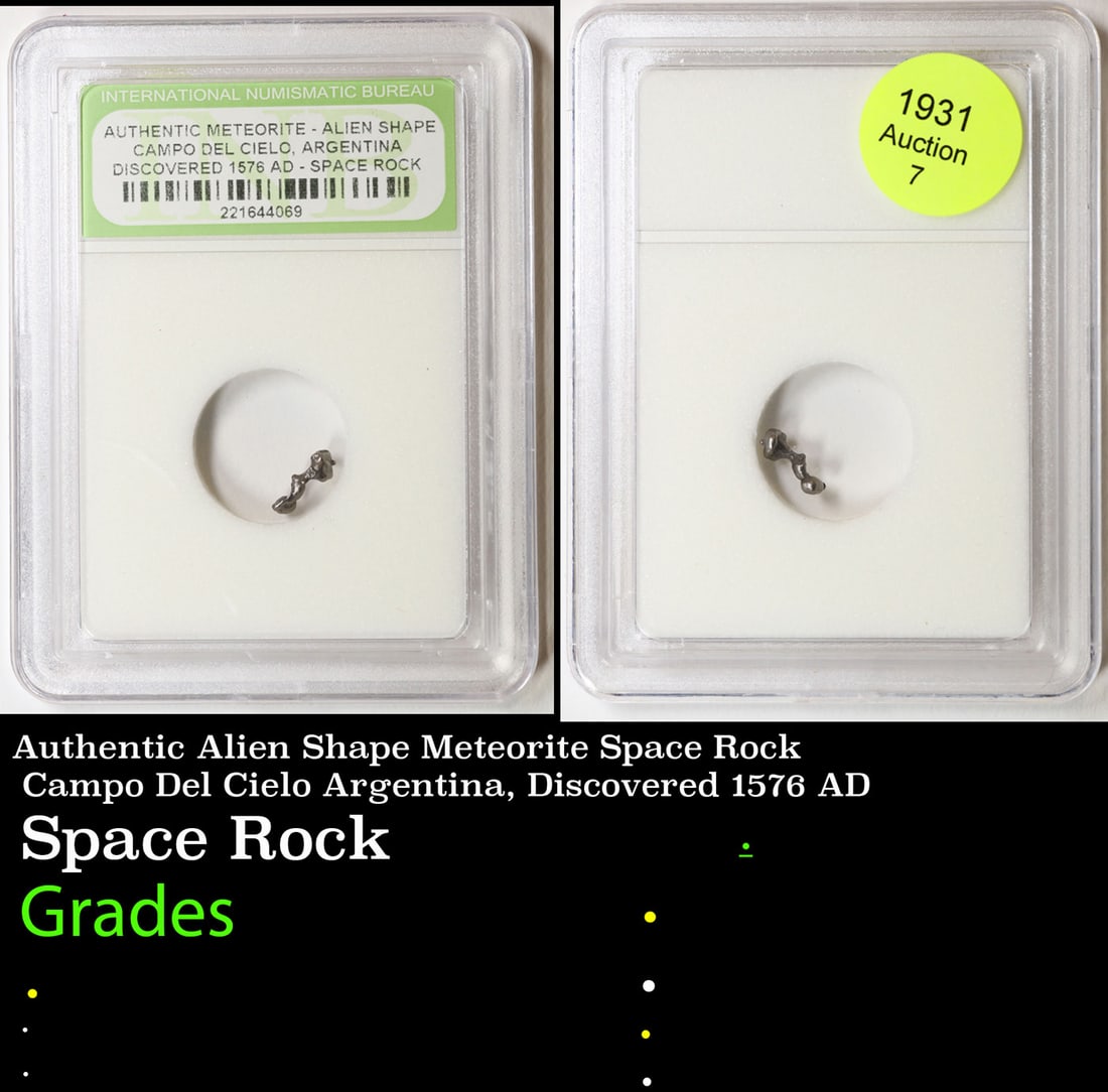 Authentic Alien Shape Meteorite Space Rock Campo Del Cielo Argentina, Discovered 1576 AD Graded By: Authentic Alien Shape Meteorite Space Rock Campo Del Cielo Argentina, Discovered 1576 AD Graded By INB.