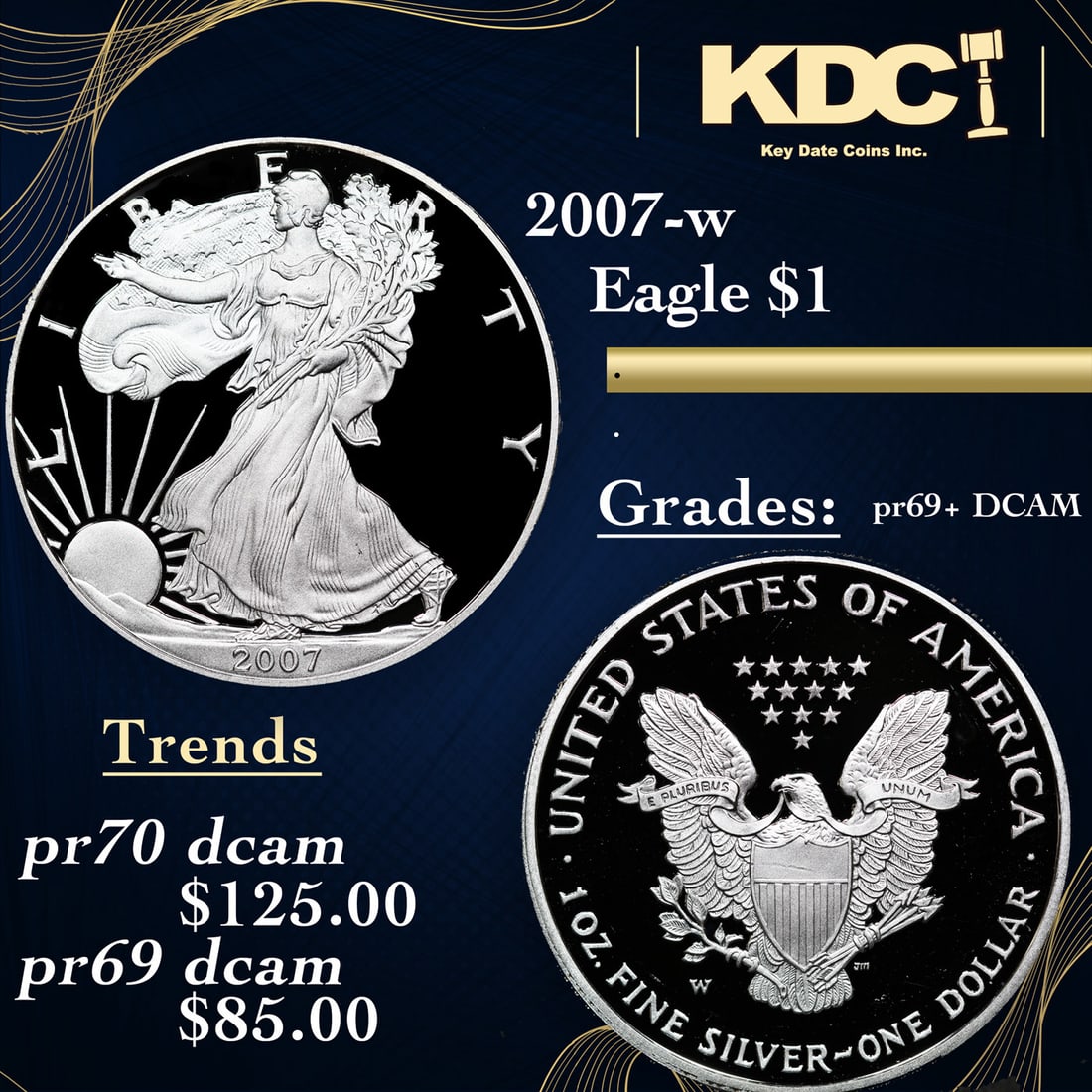 Proof 2007-w Silver Eagle Dollar 1 Grades GEM++ Proof Deep Cameo BY SEGS (1 of 5)