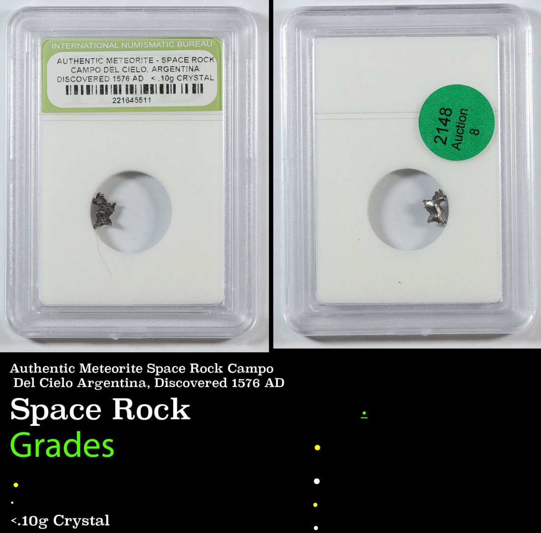 Authentic Meteorite Space Rock Campo Del Cielo Argentina, Discovered 1576 AD Graded BY INB: Authentic Meteorite Space Rock Campo Del Cielo Argentina, Discovered 1576 AD Graded BY INB.