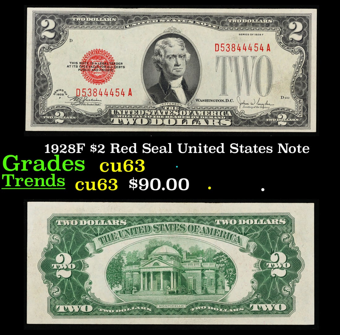 1928F $2 Red Seal United States Note Grades Select CU (1 of 3)