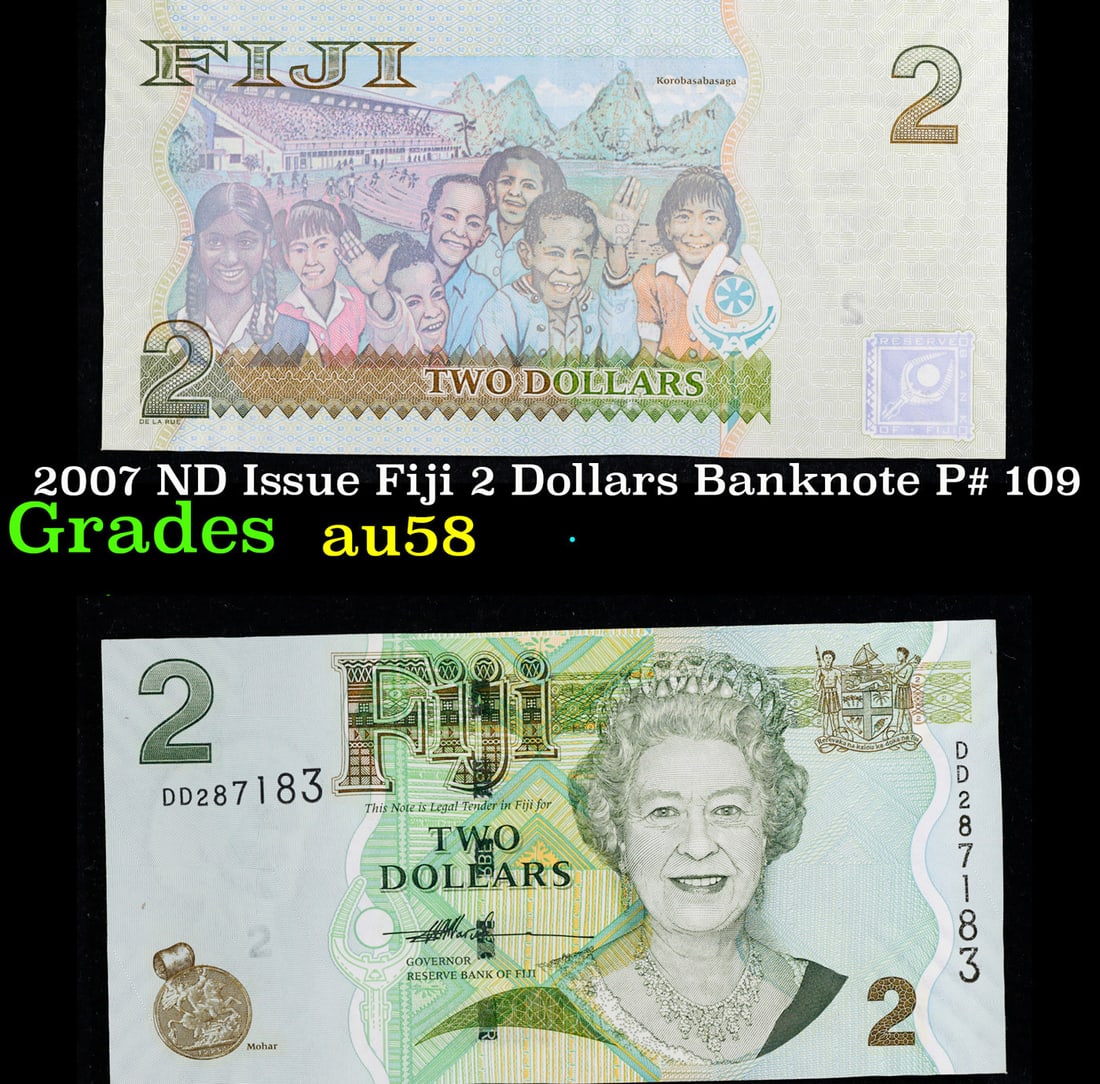 2007 ND Issue Fiji 2 Dollars Banknote P# 109 Grades Choice AU/BU Slider (1 of 3)