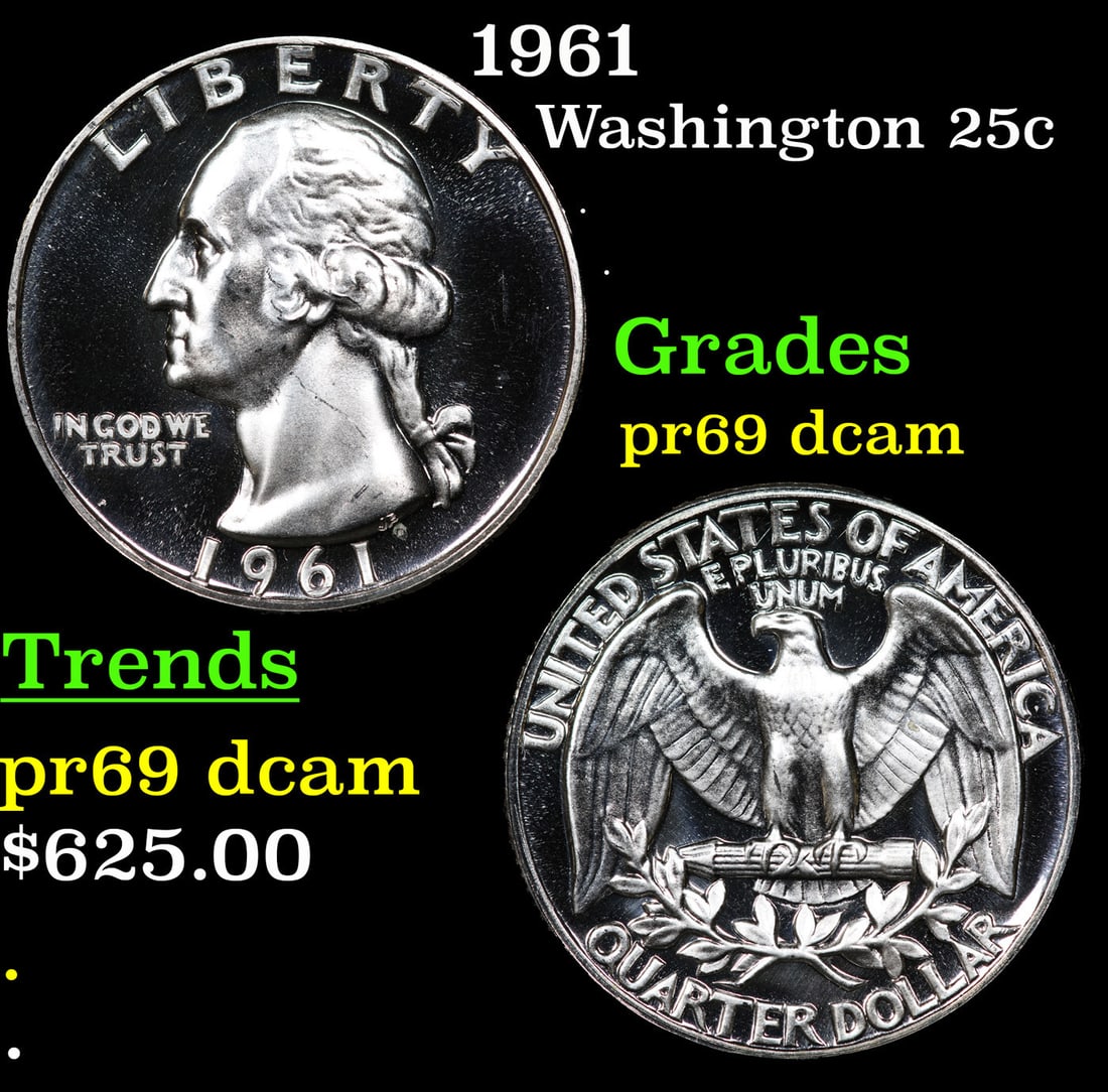 Proof 1961 Washington Quarter 25c Grades GEM++ Proof Deep Cameo (1 of 3)