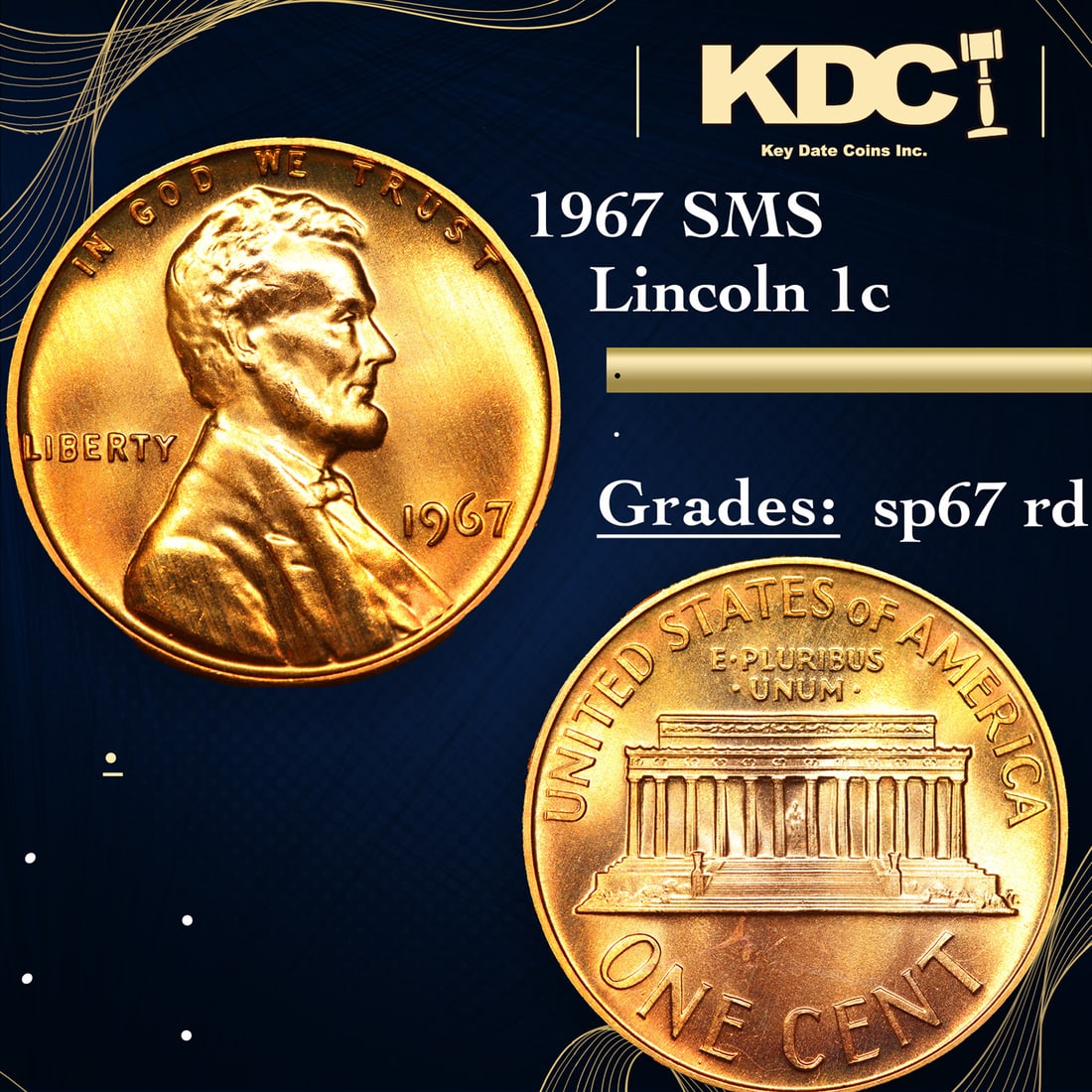 1967 SMS Lincoln Cent 1c Grades sp67 rd: 1967 SMS Lincoln Cent 1c Grades sp67 rd.