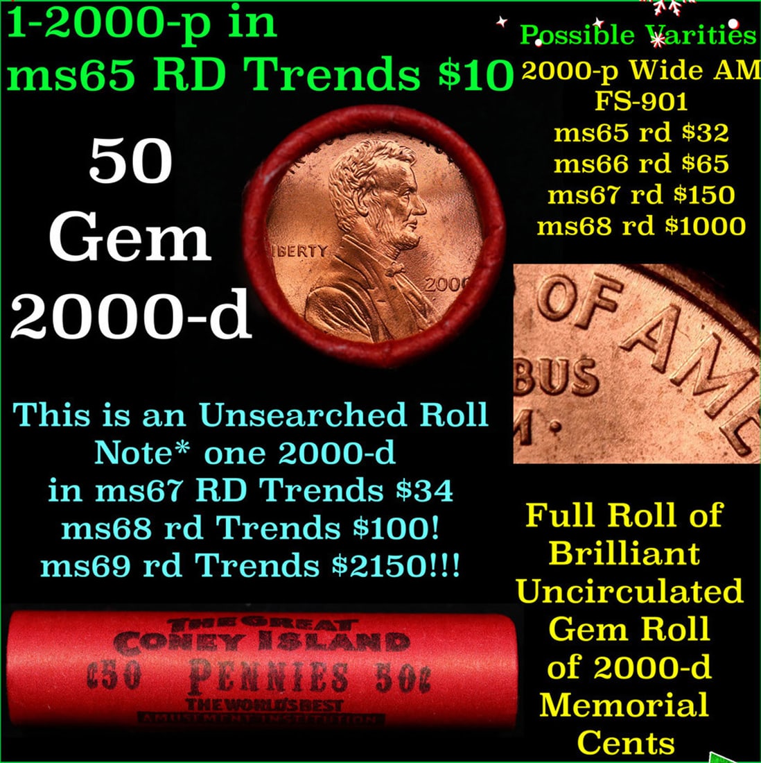 BU Shotgun Lincoln 1c roll, 2000-p 50 pcs Steel Strong Wrapper 50c: BU Shotgun Lincoln 1c roll, 2000-p 50 pcs Steel Strong Wrapper 50c . A terrific Shotgun roll of Lincoln cents. Most if not all coin should be cherry red.