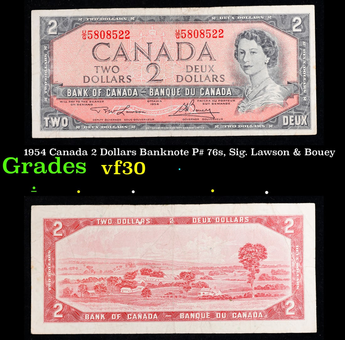 1954 Canada 2 Dollars Banknote P# 76s, Sig. Lawson & Bouey Grades vf++ (1 of 3)