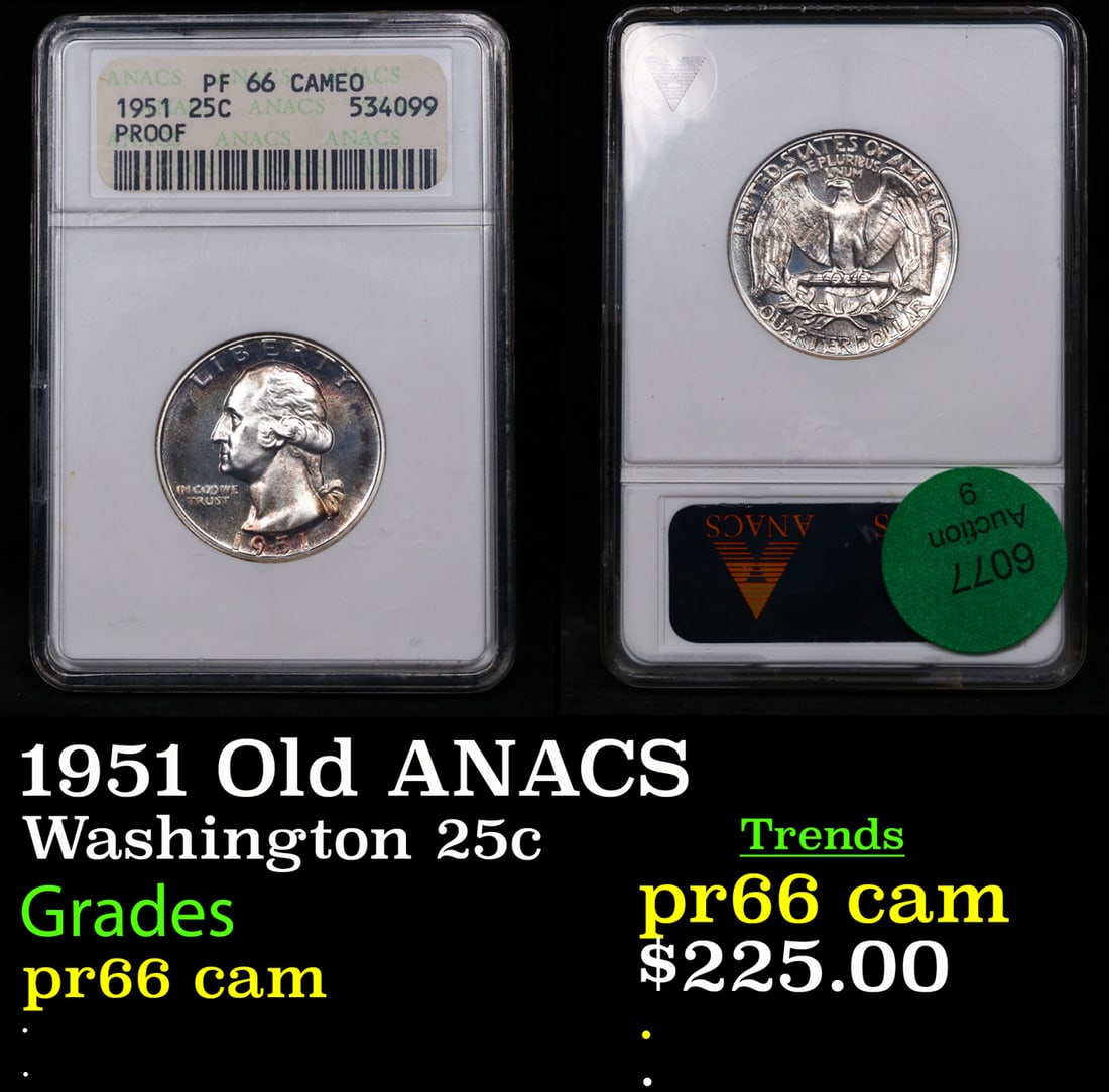 Proof ANACS 1951 Washington Quarter Old ANACS 25c Graded pr66 cam By ANACS (1 of 3)