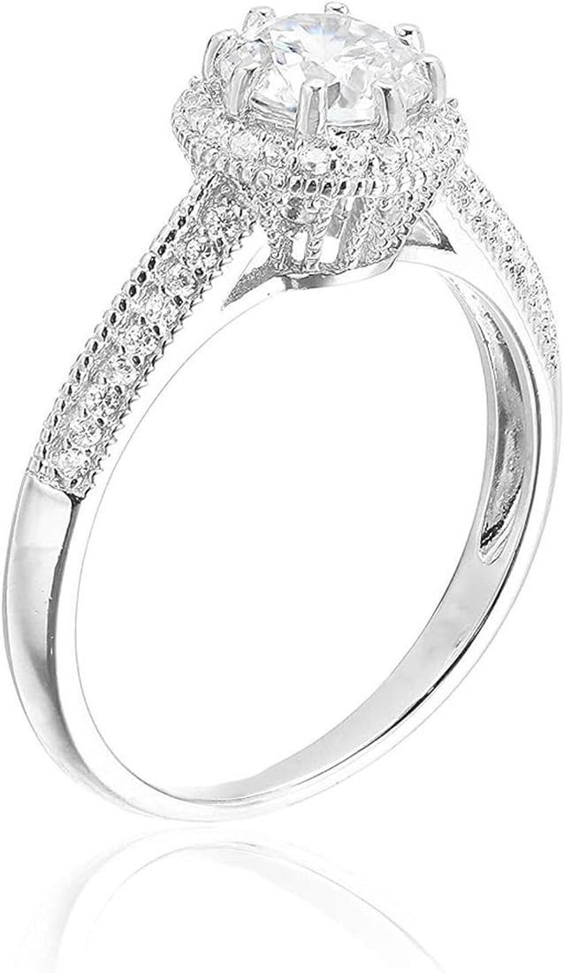 Decadence Sterling SIlver rhodium round cut halo pave engagement ring Size 8 (1 of 3)