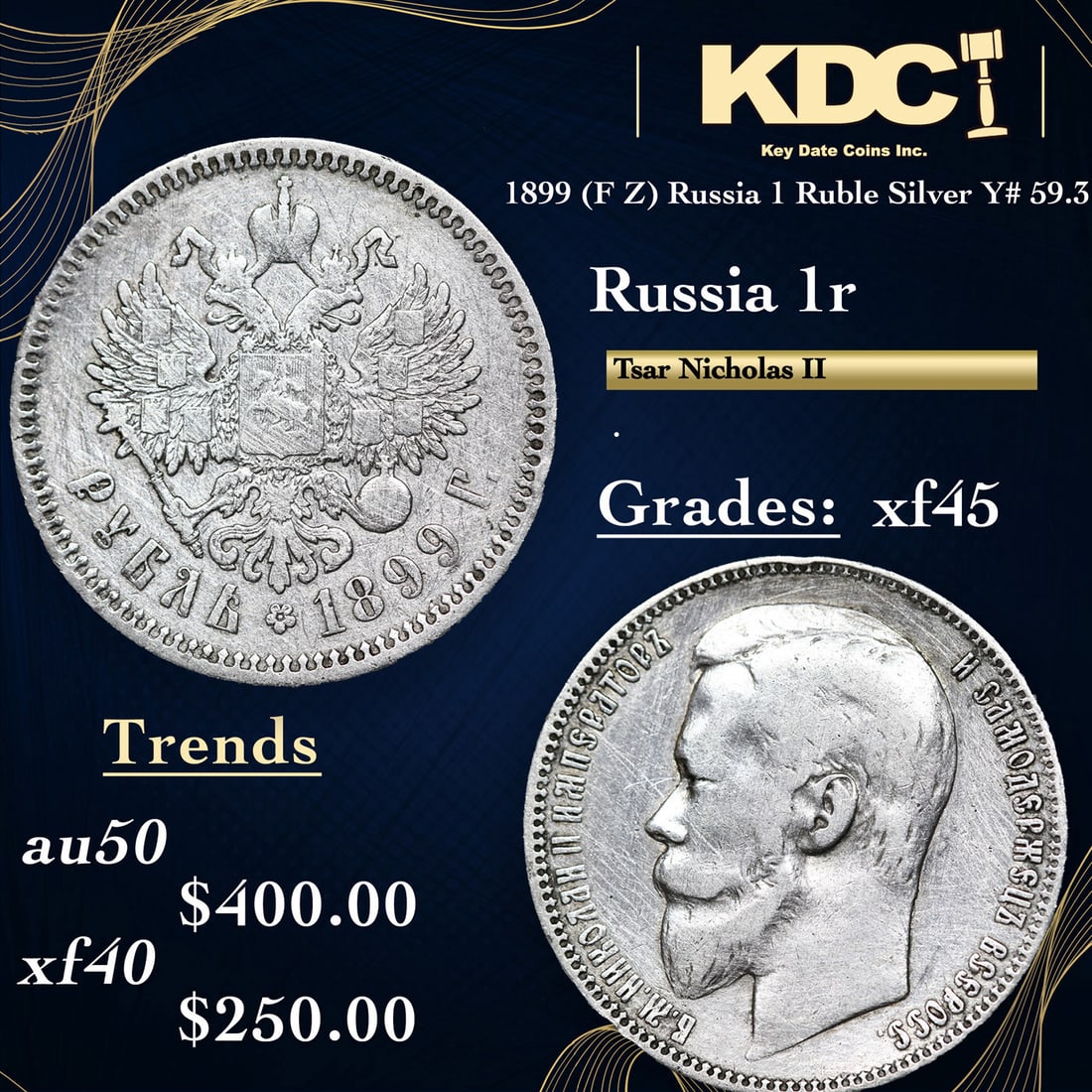 1899 (F Z) Russia 1 Ruble Silver Y# 59.3 Grades xf+ (1 of 3)