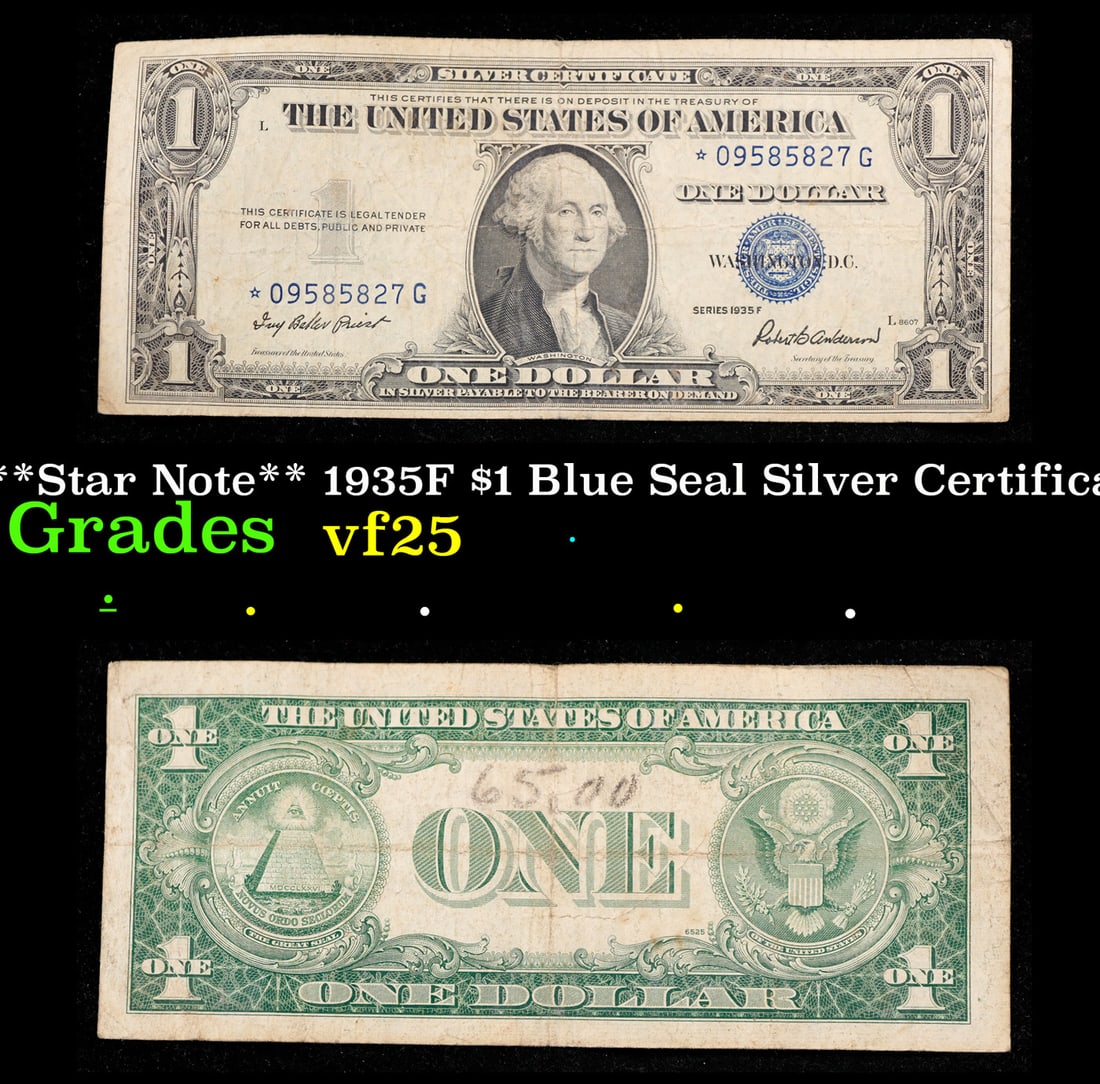 **Star Note** 1935F $1 Blue Seal Silver Certificate Grades vf+ (1 of 3)