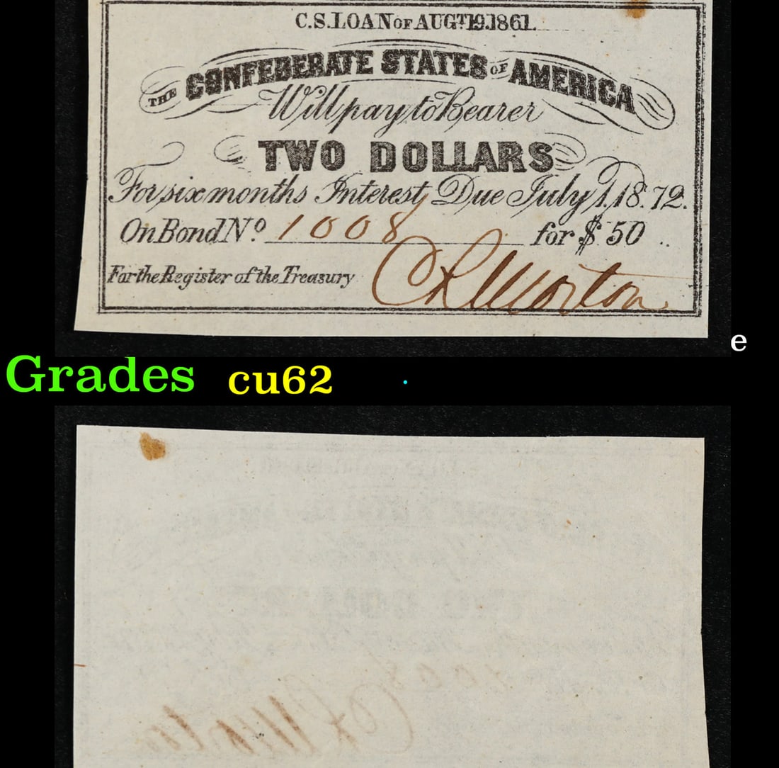 1861 Confederate States Two Dollars Note Grades Select CU (1 of 3)