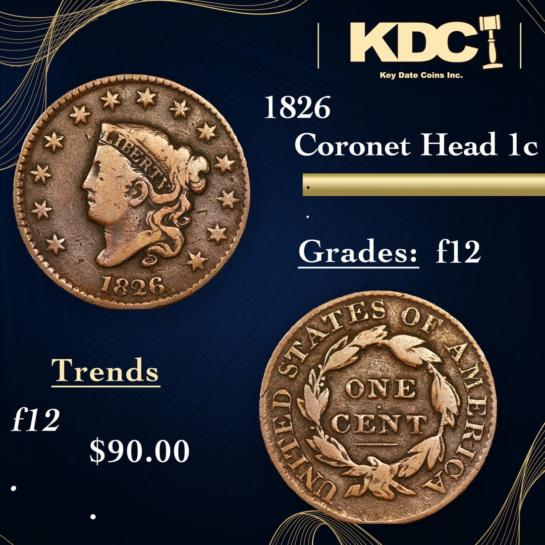 1826 Coronet Head Large Cent 1c Grades f, fine (1 of 3)