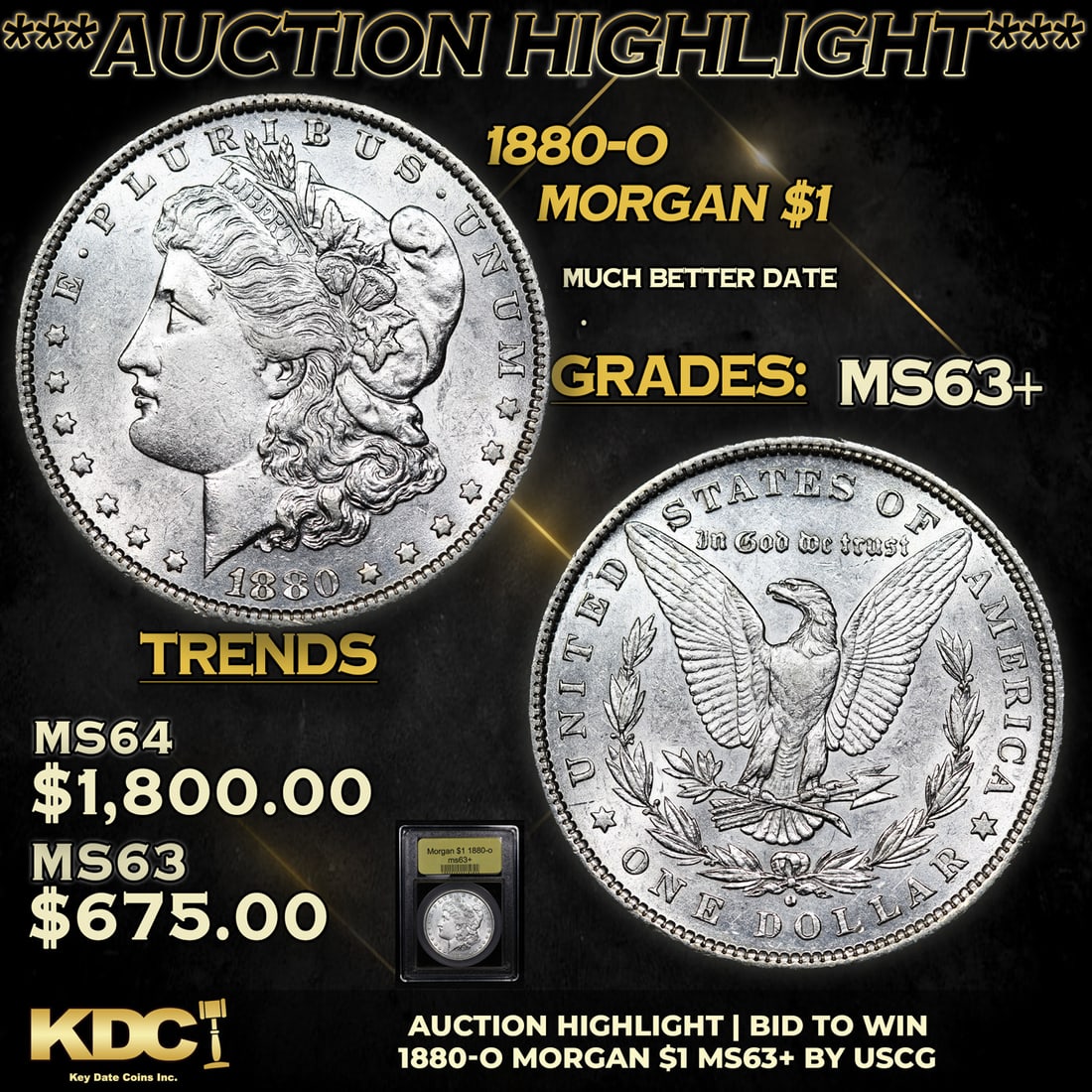 ***Auction Highlight*** 1880-o Morgan Dollar $1 Graded Select+ Unc By USCG (fc) (1 of 5)